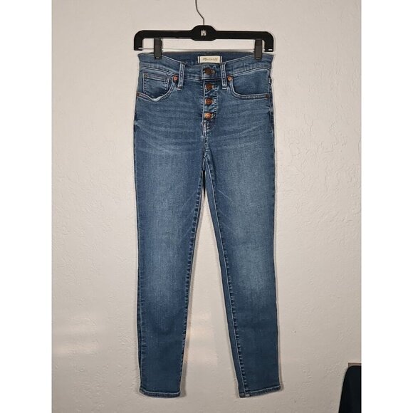 Madewell Jeans Womens 26 Blue Button Fly Skinny Crop Medium Wash 9" Mid rise - Picture 1 of 6